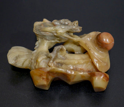 Vintage Chinese Hetian Jade Carved Qilin Dragon Statue -  RARE - 4.25" Long