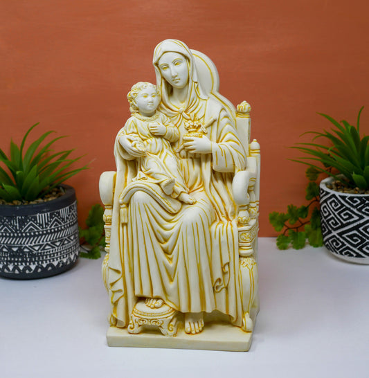 Virgin Mary Holding Child Jesus Resin Statue - Religious Art Decor Sculpture - 10.5" Tall