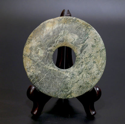 Antique Chinese Carved Mottled Jade Bi Disc  - 5" Diameter - Collectors Quality