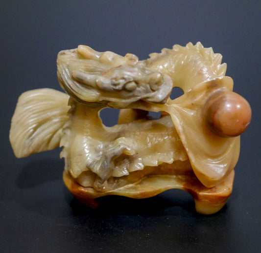 Vintage Chinese Hetian Jade Carved Qilin Dragon Statue -  RARE - 4.25" Long