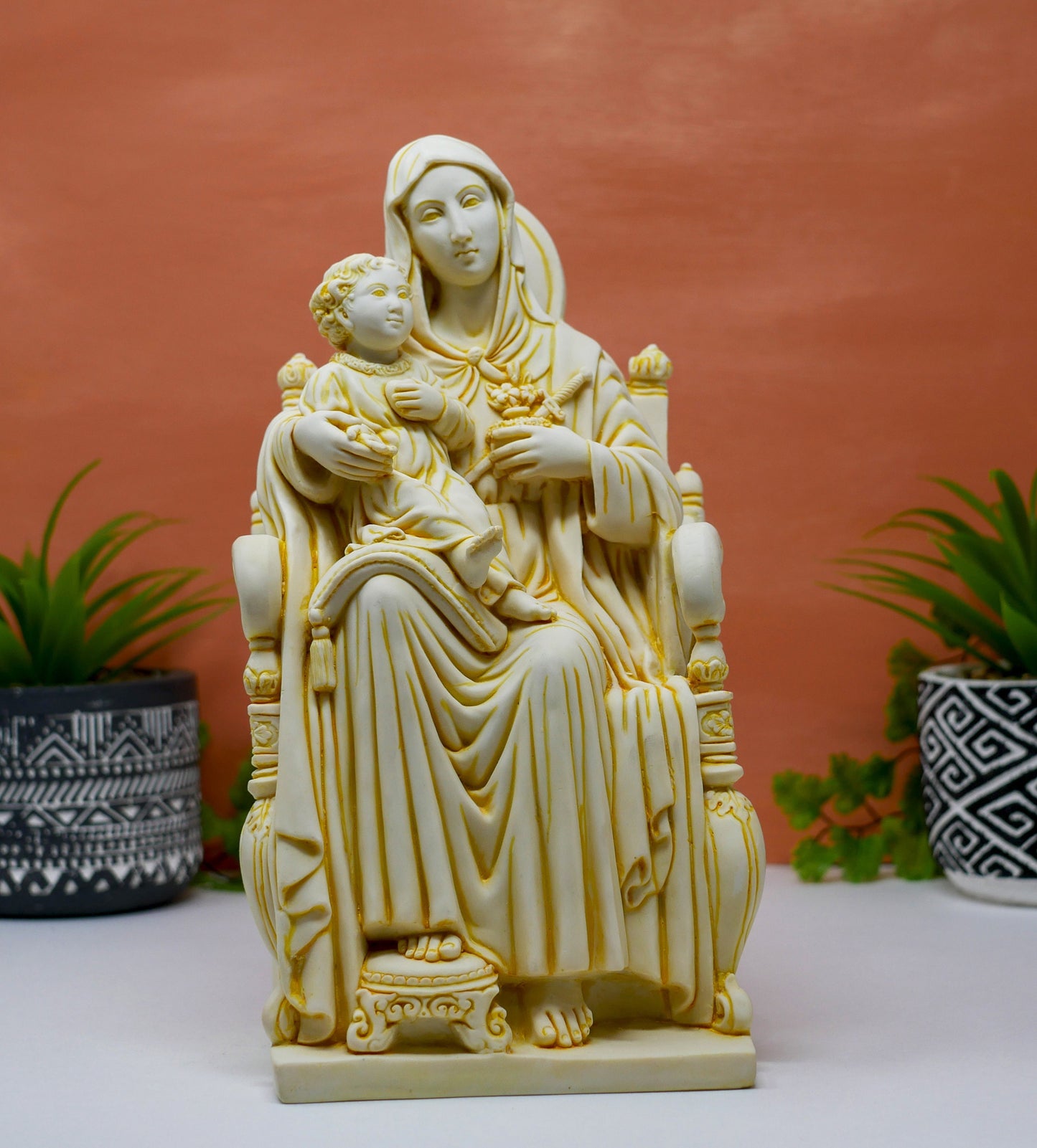 Virgin Mary Holding Child Jesus Resin Statue - Religious Art Decor Sculpture - 10.5" Tall