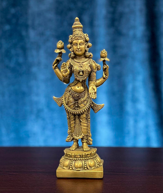 Goddess Lakshmi Statue | Cast Bronze Lakshmi Maa Standing Altar Statue 10.5"