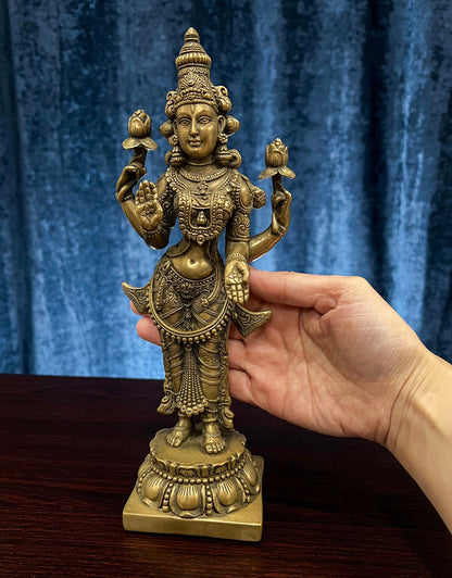 Goddess Lakshmi Statue | Cast Bronze Lakshmi Maa Standing Altar Statue 10.5"