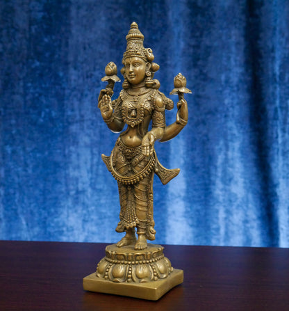 Goddess Lakshmi Statue | Cast Bronze Lakshmi Maa Standing Altar Statue 10.5"