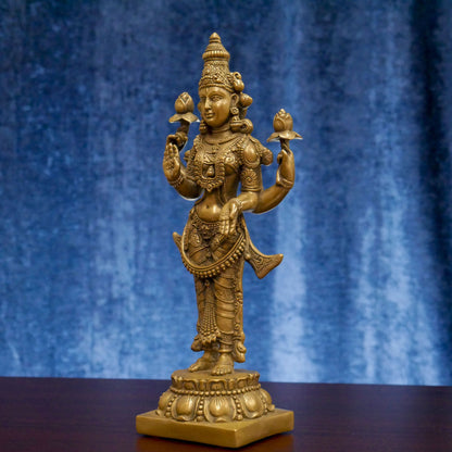 Goddess Lakshmi Statue | Cast Bronze Lakshmi Maa Standing Altar Statue 10.5"