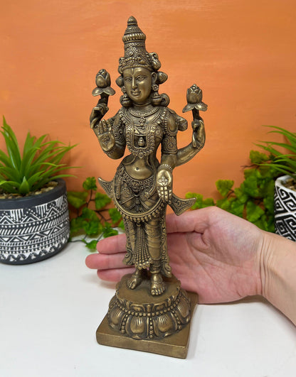 Goddess Lakshmi Statue | Cast Bronze Lakshmi Maa Standing Altar Statue 10.5"