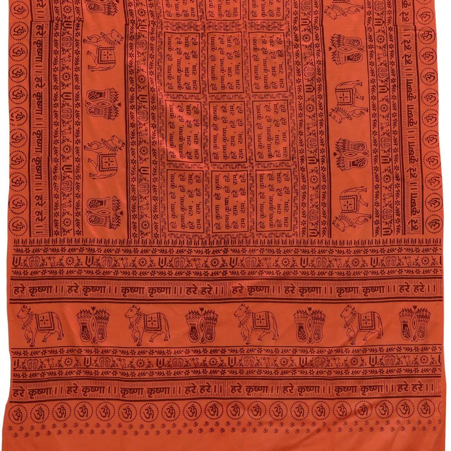 Oversize Yoga Meditation Prayer Shawl - Krishna Mantra - Peach-Orange  87” Long