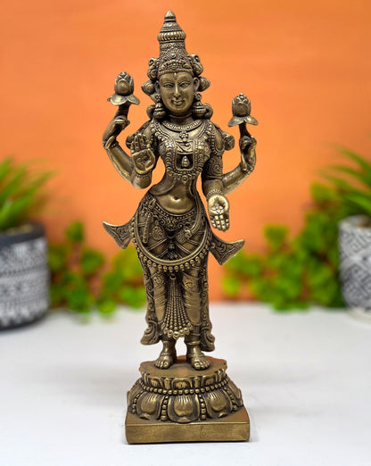 Goddess Lakshmi Statue | Cast Bronze Lakshmi Maa Standing Altar Statue 10.5"