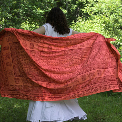 Oversize Yoga Meditation Prayer Shawl - Krishna Mantra - Peach-Orange  87” Long