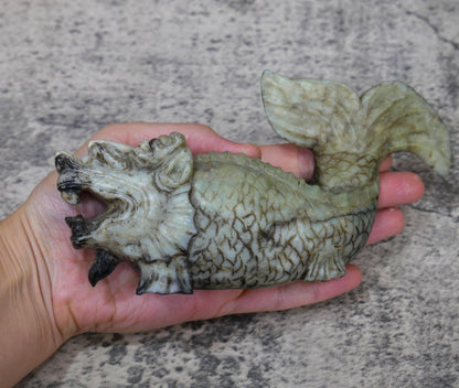 Vintage Chinese Carved Jade Dragon Carp Fish Statue Sculpture -