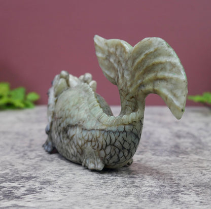 Vintage Chinese Carved Jade Dragon Carp Fish Statue Sculpture -