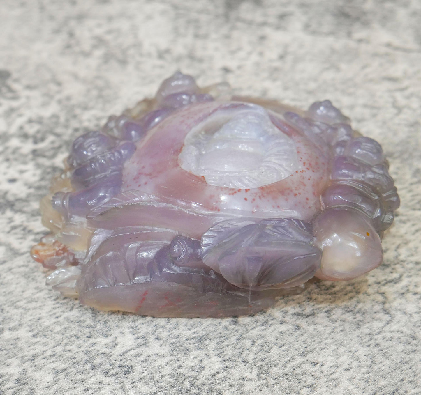 Chinese Agate Quartz Carved Happy Fertility Buddha On Stand - Rare Sculpture