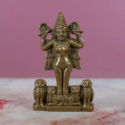 Lilith Statue Handmade | Miniature Pocket Deity Inanna Ishtar Cast Bronze - 3.25" Tall
