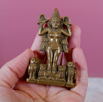Lilith Statue Handmade | Miniature Pocket Deity Inanna Ishtar Cast Bronze - 3.25" Tall