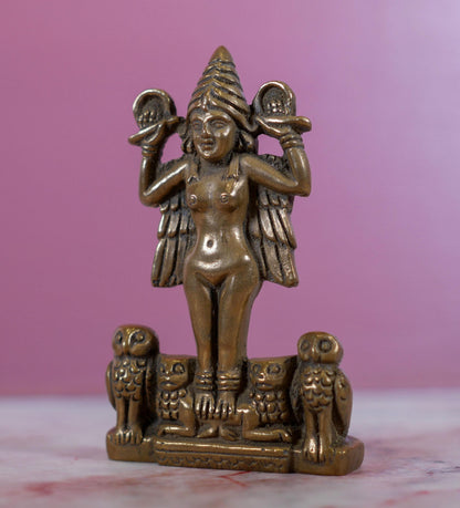 Lilith Statue Handmade | Miniature Pocket Deity Inanna Ishtar Cast Bronze - 3.25" Tall