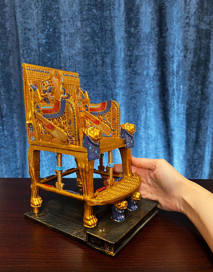 10.5" Tall Vintage King Tutankhamun Replica Throne | Egyptian King Queen Hand-painted