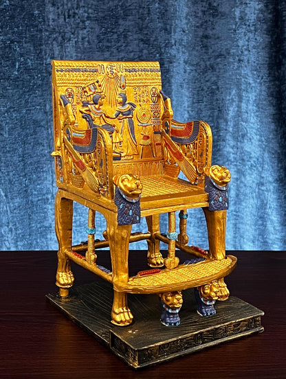 10.5" Tall Vintage King Tutankhamun Replica Throne | Egyptian King Queen Hand-painted