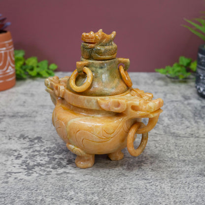 Vintage Chinese Carved Stone Foo Dog Incense Censer Burner with Lid - 6" Long