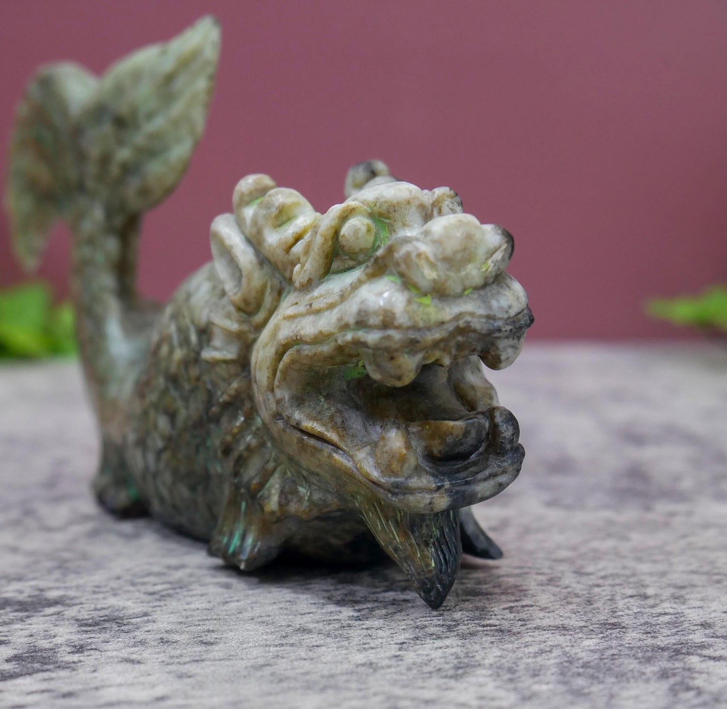 Vintage Chinese Carved Jade Dragon Carp Fish Statue Sculpture -