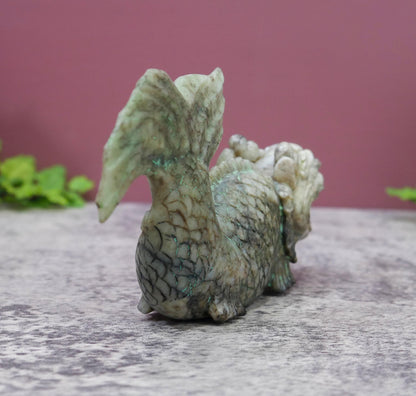 Vintage Chinese Carved Jade Dragon Carp Fish Statue Sculpture -