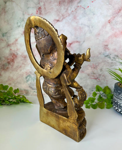 Ganesh Statue | Vintage Brass Hindu Lord Ganesha Playing Flute Deity - 10.5" Tall