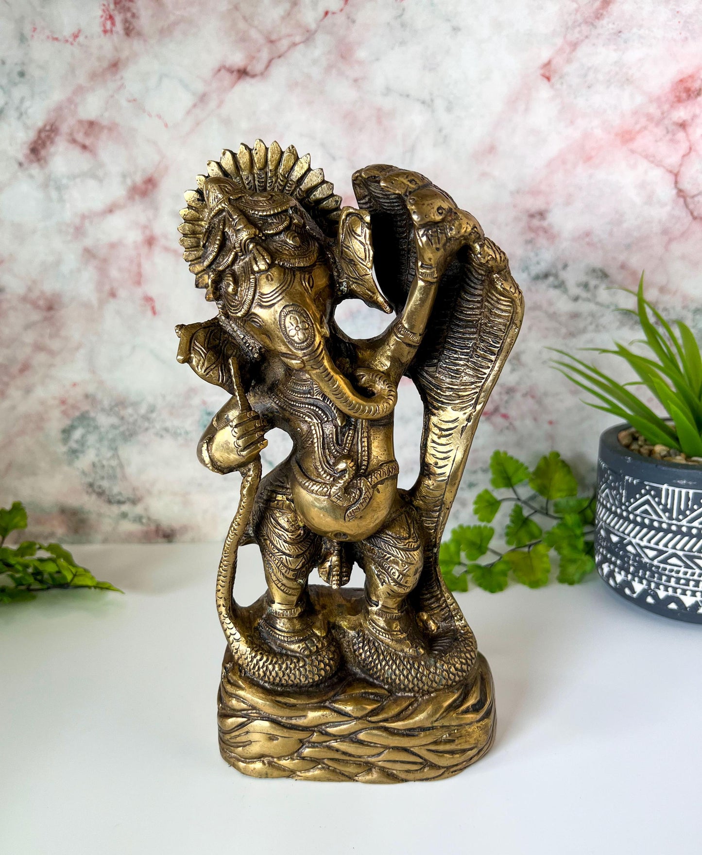 Ganesh Statue | Adorable Vintage Lord Ganesha Dancing On Sheshnag  - 9.5" Tall