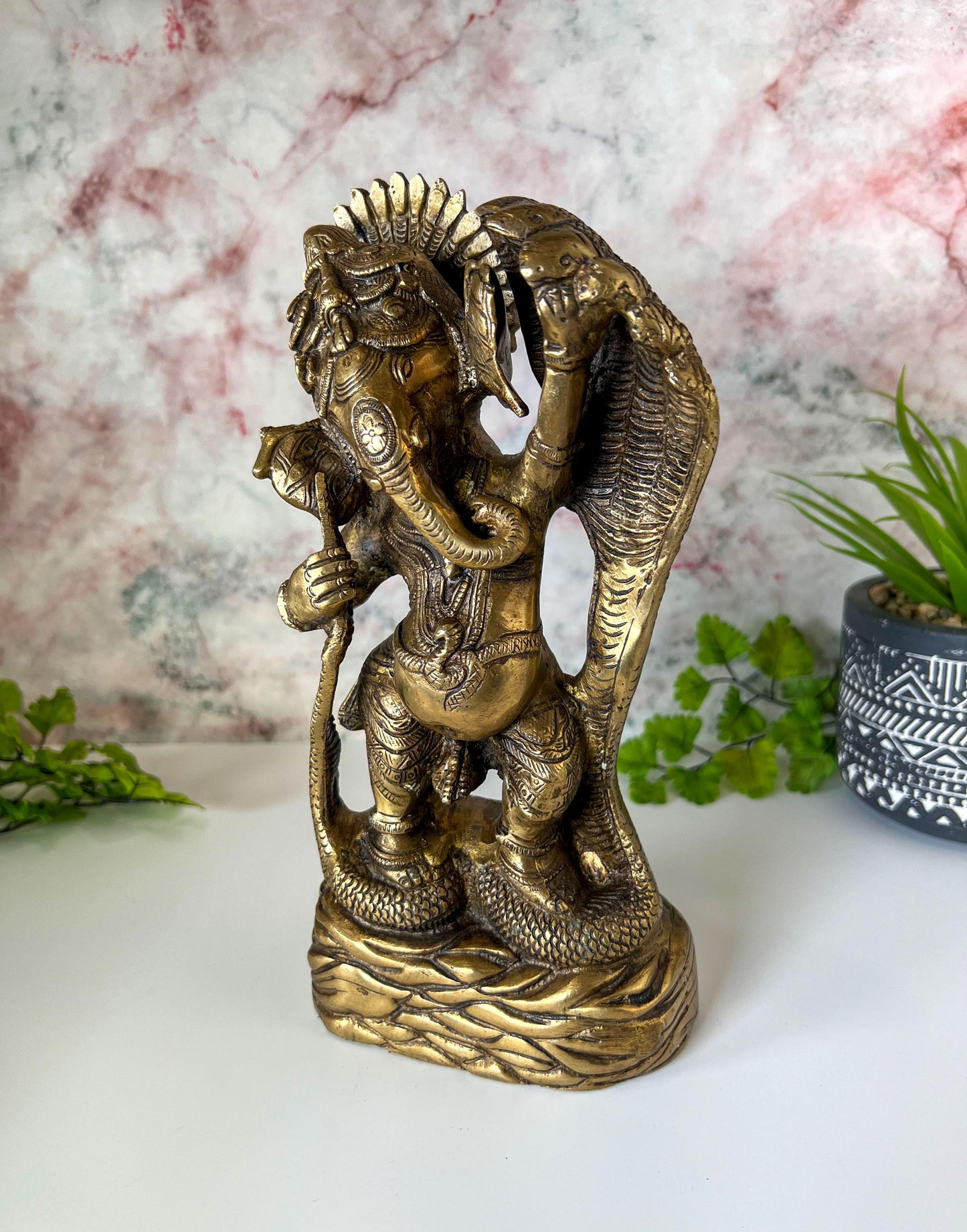 Ganesh Statue | Adorable Vintage Lord Ganesha Dancing On Sheshnag  - 9.5" Tall