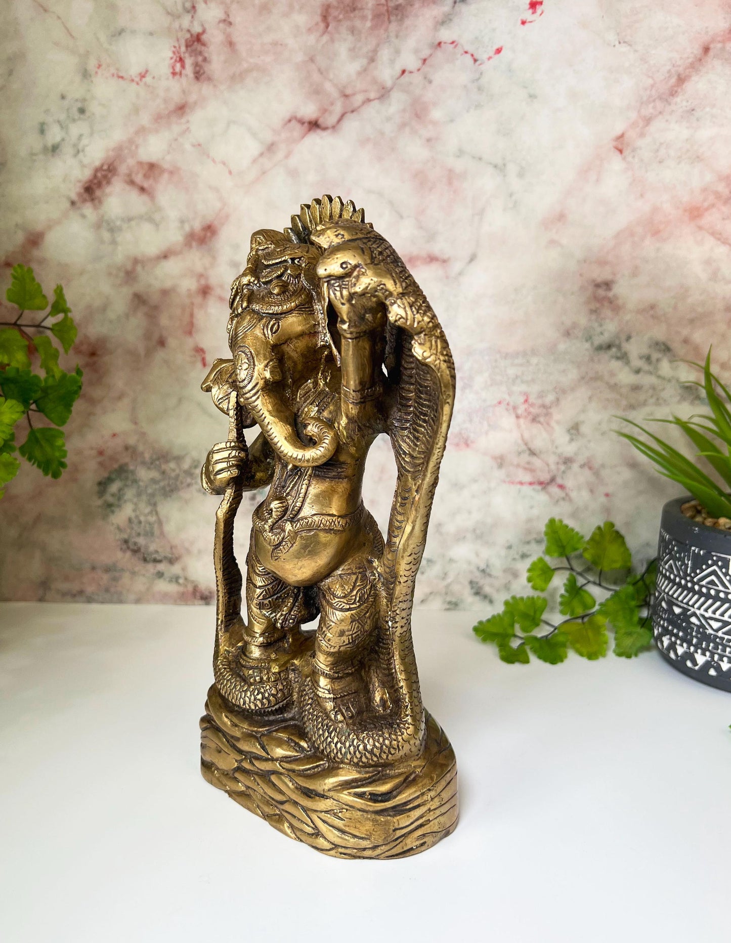 Ganesh Statue | Adorable Vintage Lord Ganesha Dancing On Sheshnag  - 9.5" Tall