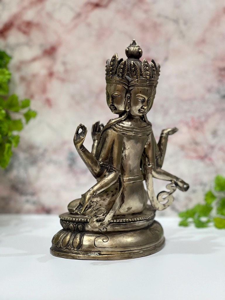 Vintage Guanyin Statue 4 Head 8 Arms  | Tibet Buddhism Buddha Goddess - 9.5" Tall