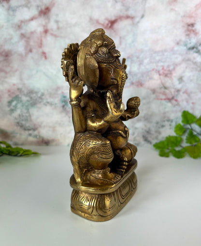 Ganesh Statue | Handmade Brass Hindu Lord Ganesha Deity Sculpture  - 7" Height