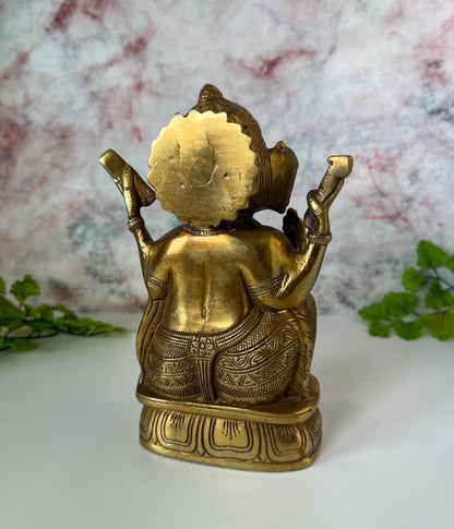 Ganesh Statue | Handmade Brass Hindu Lord Ganesha Deity Sculpture  - 7" Height