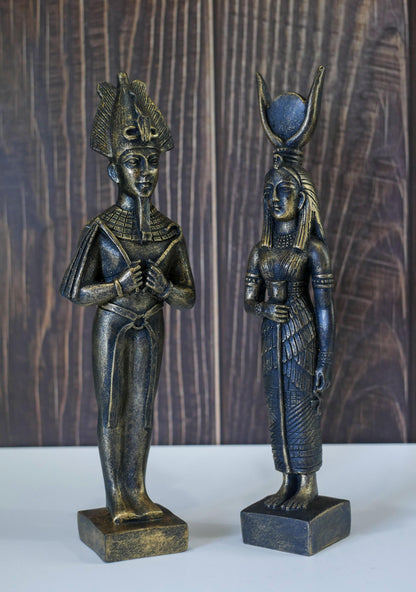 Egyptian King Queen Goddess Isis God Osiris Resin Statue Figurine Set - 8.5" Tall