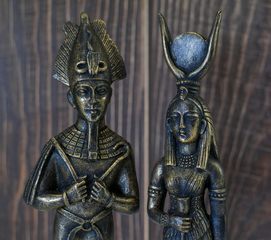 Egyptian King Queen Goddess Isis God Osiris Resin Statue Figurine Set - 8.5" Tall