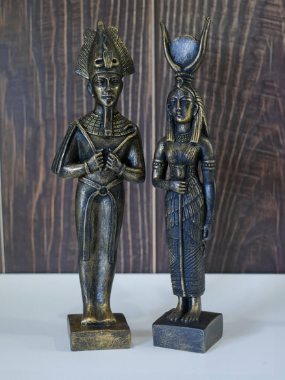 Egyptian King Queen Goddess Isis God Osiris Resin Statue Figurine Set - 8.5" Tall