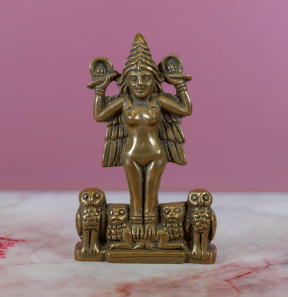 Lilith Statue Handmade | Miniature Pocket Deity Inanna Ishtar Cast Bronze - 3.25" Tall
