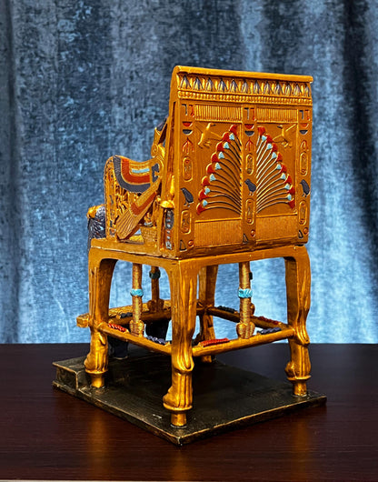 10.5" Tall Vintage King Tutankhamun Replica Throne | Egyptian King Queen Hand-painted