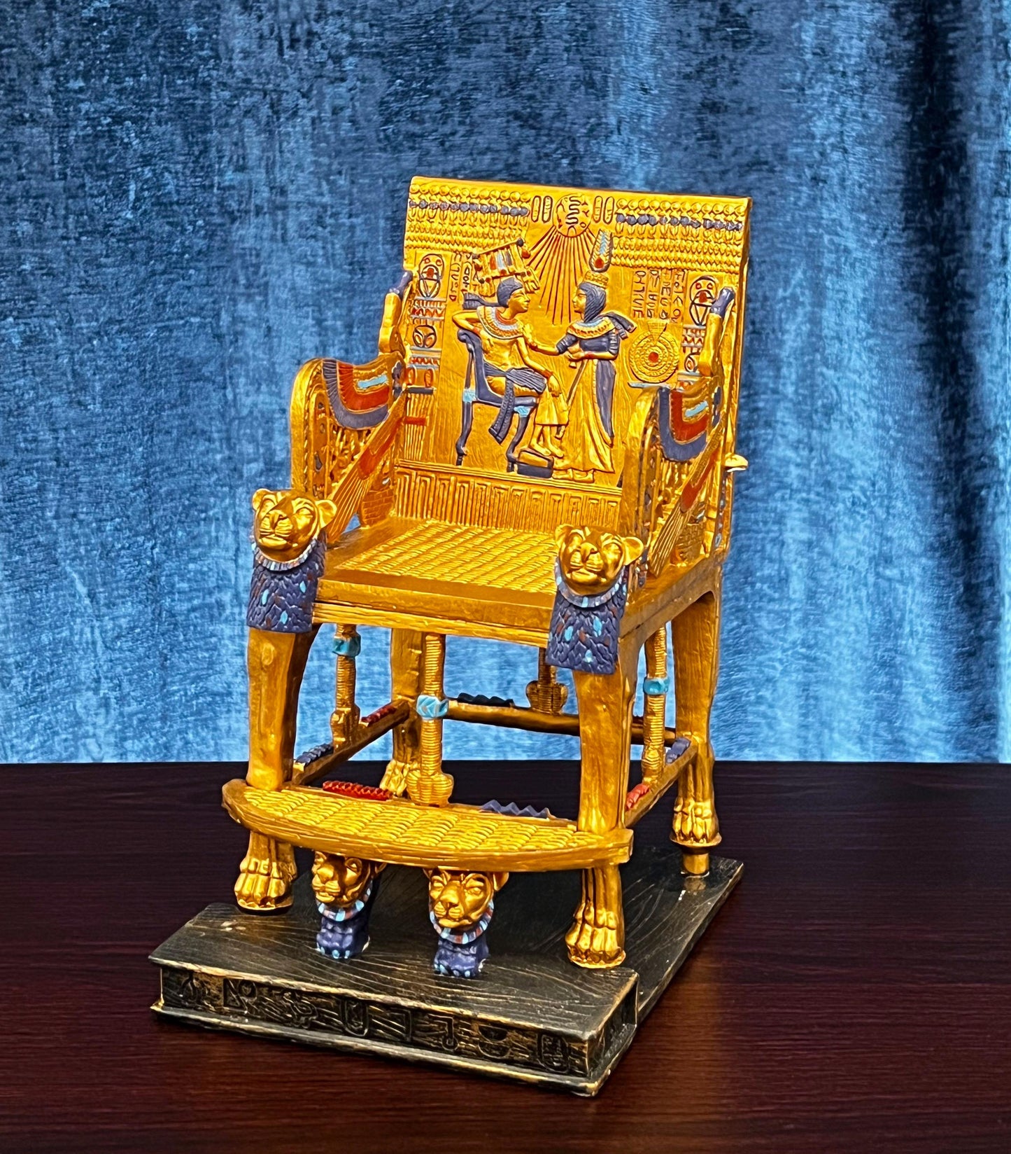 10.5" Tall Vintage King Tutankhamun Replica Throne | Egyptian King Queen Hand-painted