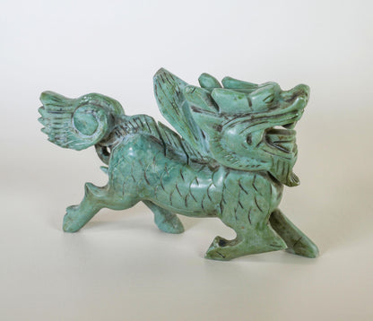 Chinese Jade Carved Dragon Statue  | Feng Shui Dragon Figurine -  7" Long