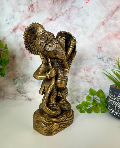 Ganesh Statue | Adorable Vintage Lord Ganesha Dancing On Sheshnag  - 9.5" Tall