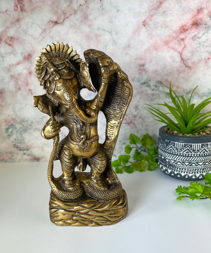 Ganesh Statue | Adorable Vintage Lord Ganesha Dancing On Sheshnag  - 9.5" Tall