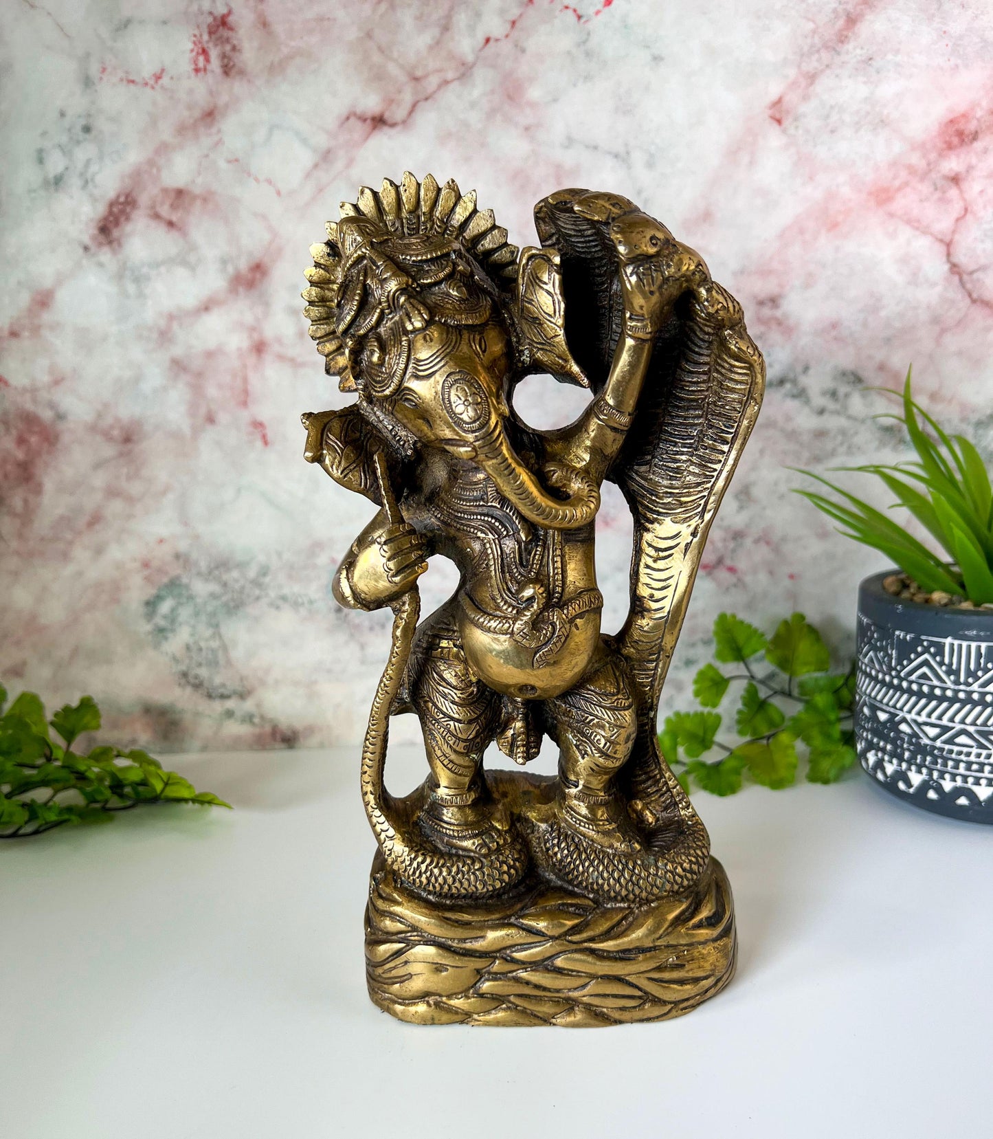 Ganesh Statue | Adorable Vintage Lord Ganesha Dancing On Sheshnag  - 9.5" Tall