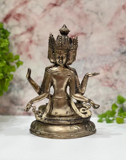 Vintage Guanyin Statue 4 Head 8 Arms  | Tibet Buddhism Buddha Goddess - 9.5" Tall