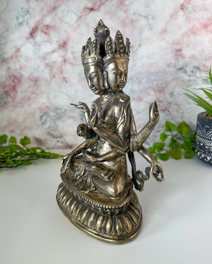 Vintage Guanyin Statue 4 Head 8 Arms  | Tibet Buddhism Buddha Goddess - 9.5" Tall