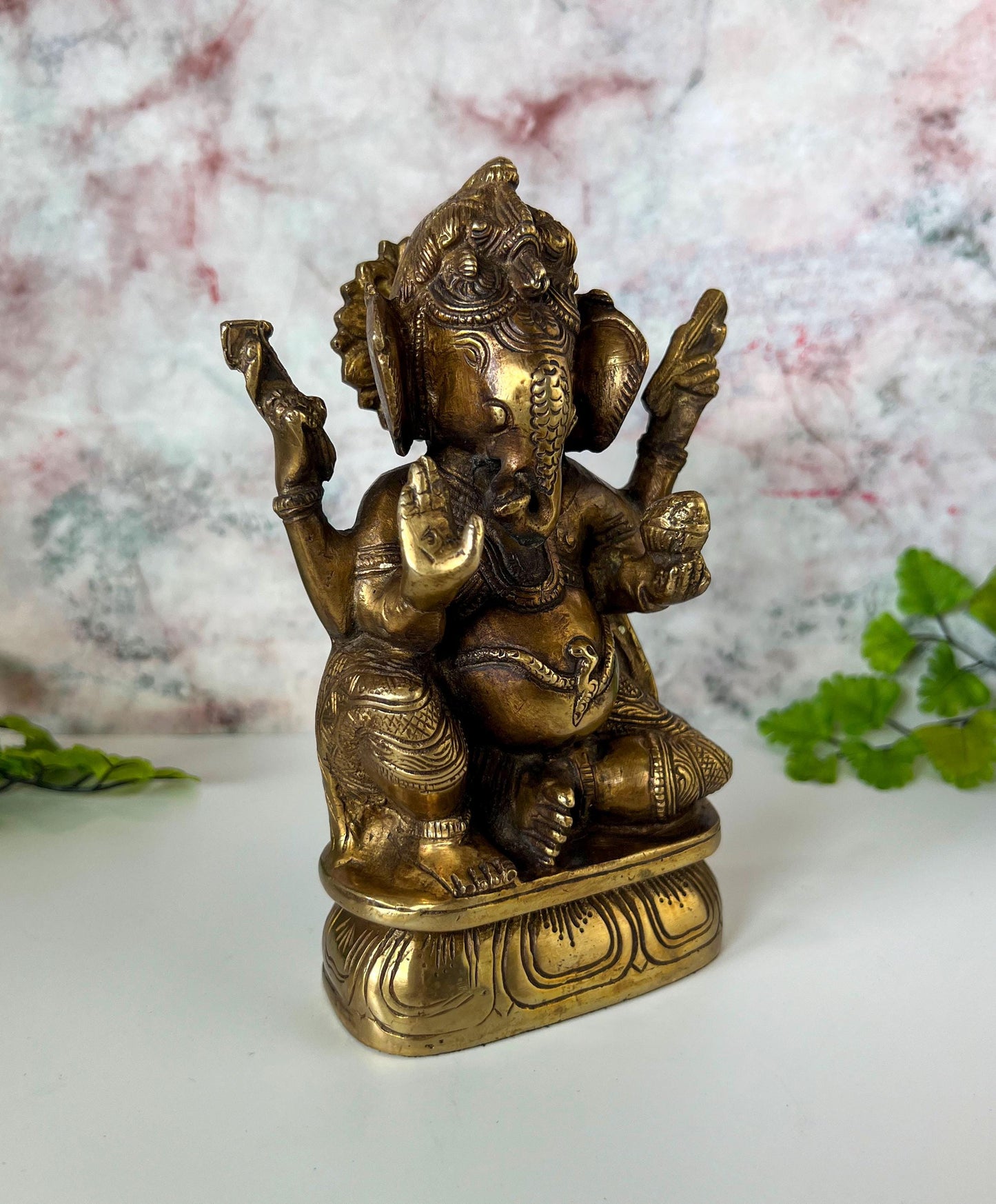 Ganesh Statue | Handmade Brass Hindu Lord Ganesha Deity Sculpture  - 7" Height