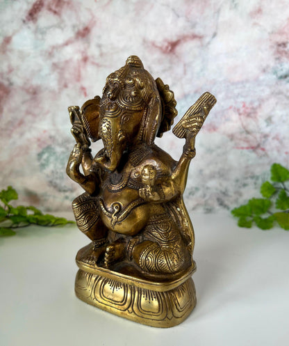 Ganesh Statue | Handmade Brass Hindu Lord Ganesha Deity Sculpture  - 7" Height