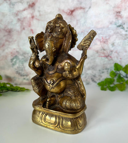 Ganesh Statue | Handmade Brass Hindu Lord Ganesha Deity Sculpture  - 7" Height