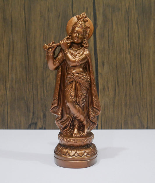 Hindu God Krishna Statue|  Clay Handmade Krishna with Flute Idol - 7.25" Vintage