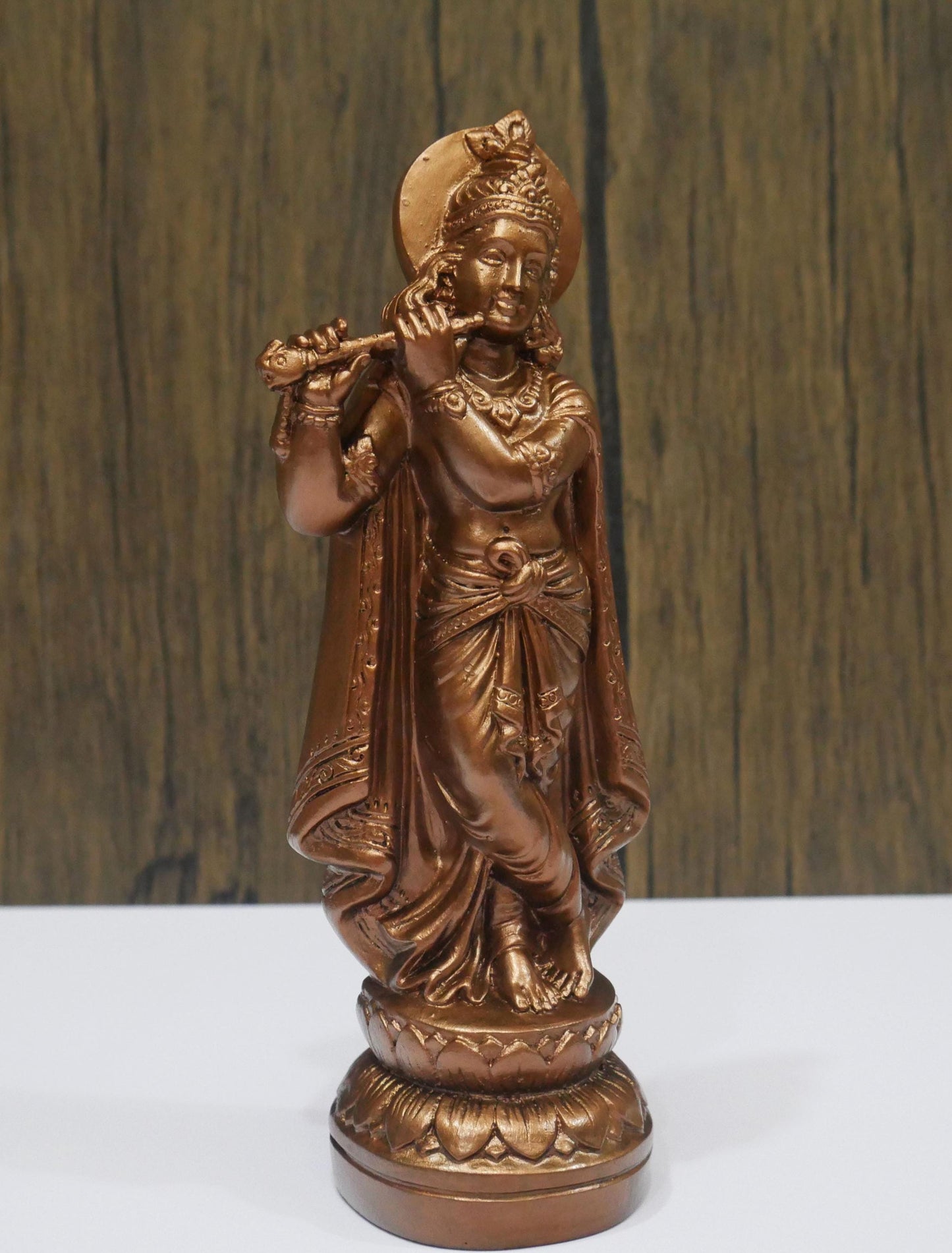 Hindu God Krishna Statue|  Clay Handmade Krishna with Flute Idol - 7.25" Vintage