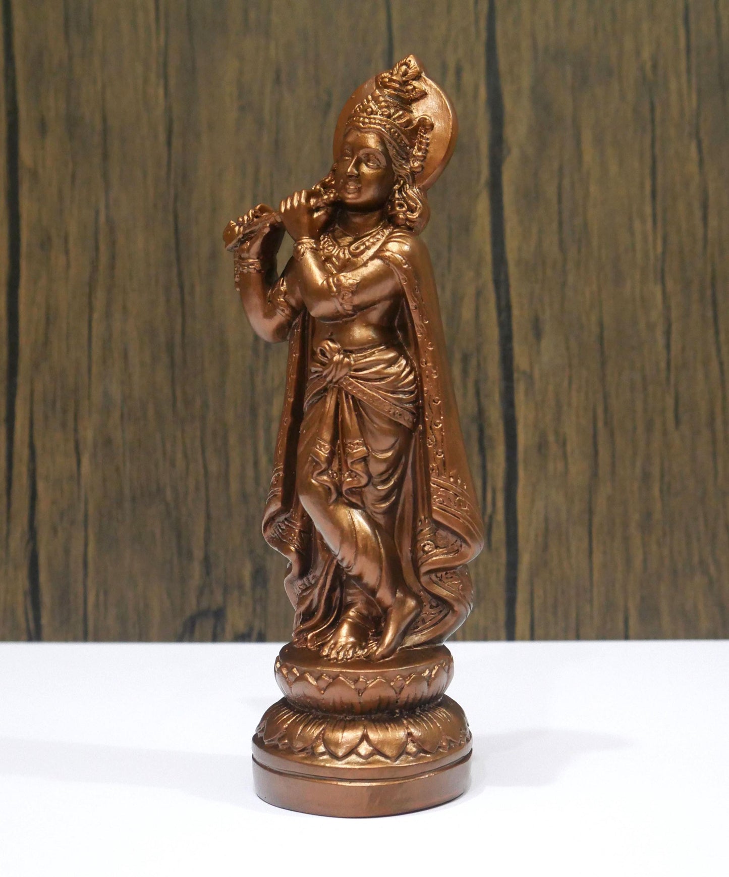 Hindu God Krishna Statue|  Clay Handmade Krishna with Flute Idol - 7.25" Vintage