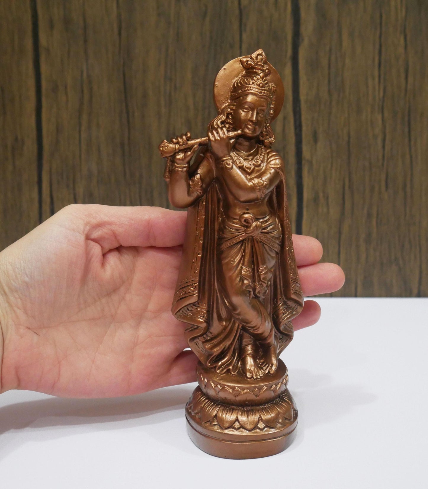 Hindu God Krishna Statue|  Clay Handmade Krishna with Flute Idol - 7.25" Vintage